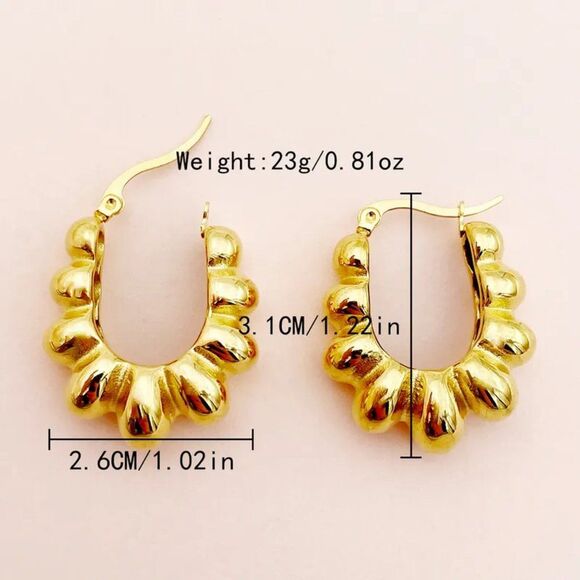 Roman Style U Shape Earrings, Gold Hoop Earrings - Picture 4 of 5